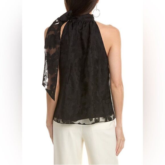 Ramy Brook Claudia floral tie neck sleeveless top black mesh NWT with Sz 8 - Picture 3 of 11